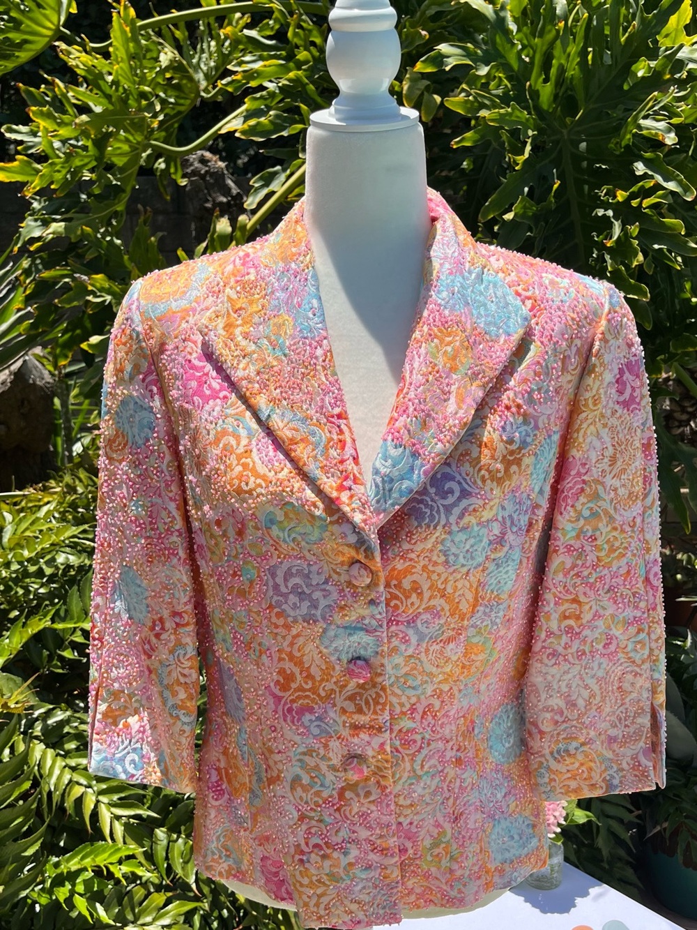 Carmen Marc Valvo Pink Multi Brocade Blazer
